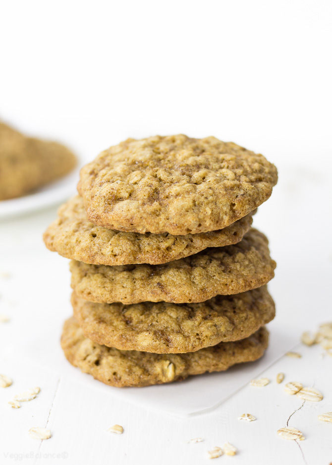 Vegan Oatmeal Cookies laced with the perfect amount of cinnamon for a chewy goodness treat. Whip together in one bowl and under 15 minutes you'll have a perfectly golden brown oatmeal cookie ready to devour. (Gluten Free, Dairy Free, Vegan)