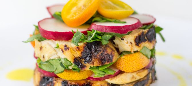 Chicken Stacked Salad with Kumquat Dressing Chicken Stacked Salad with Kumquat Dressing