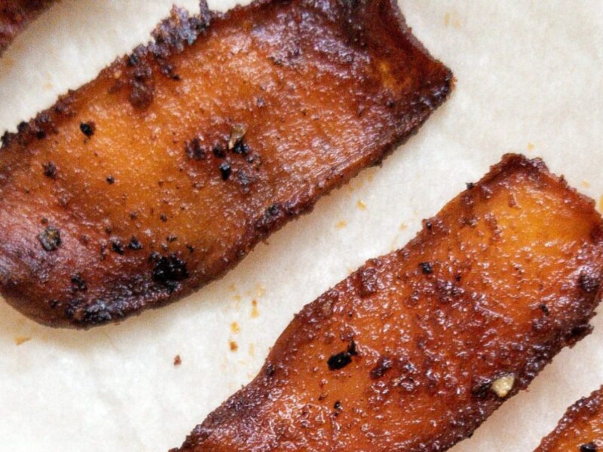 slices of vegan mushroom bacon