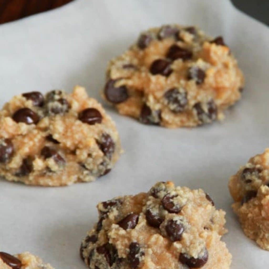 Flourless Peanut Butter Chocolate Chip Cookies on a baking sheet