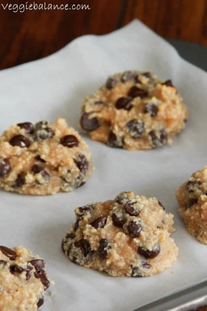 Flourless Peanut Butter Chocolate Chip Cookies on a baking sheet