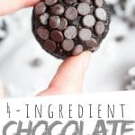 PINTEREST IMAGE with words "4 ingredient chocolate healthy truffles" healthy chocolate truffles covered in chocolate chips