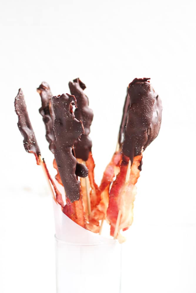 Chocolate Covered Bacon in glass jar