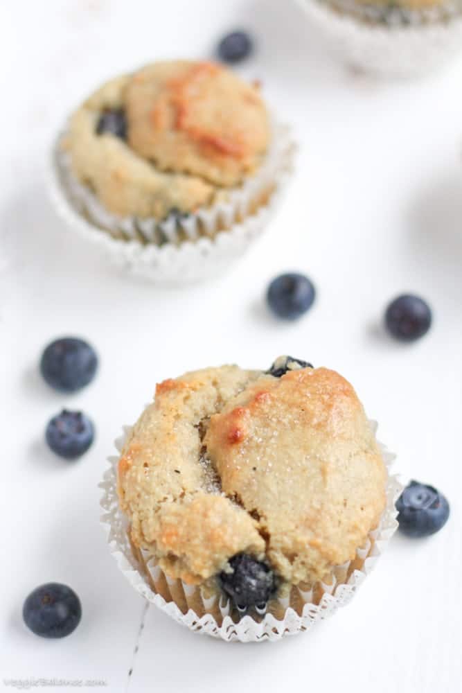 Gluten Free Blueberry Muffins recipe made healthy with Almond Flour - Veggiebalance.com