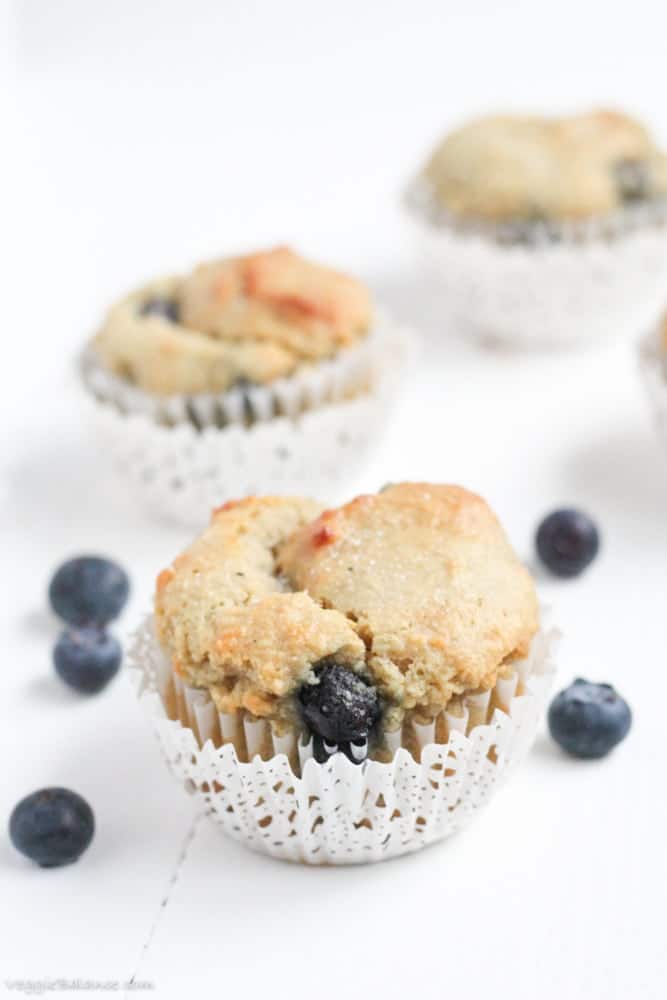 Gluten Free Blueberry Muffins recipe made healthy with Almond Flour - Veggiebalance.com