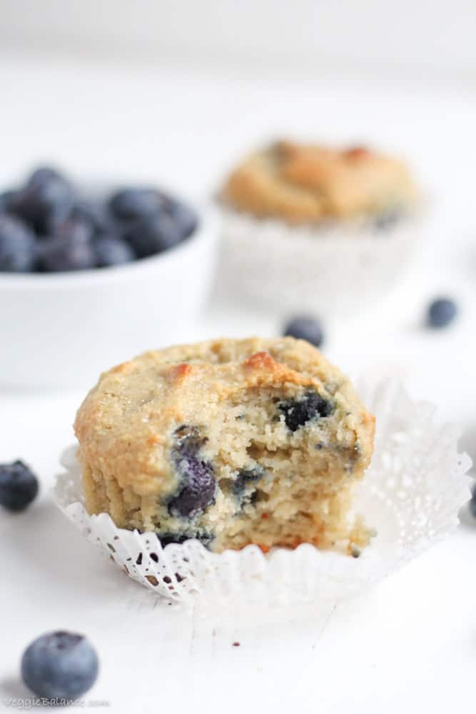 Gluten Free Blueberry Muffins recipe made healthy with Almond Flour - Veggiebalance.com