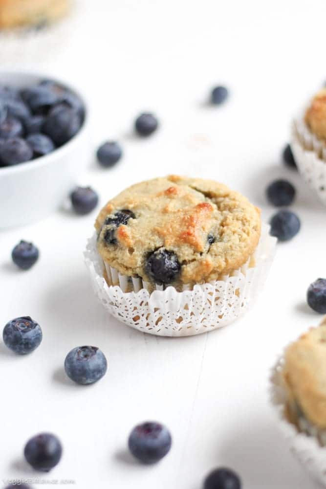 Gluten Free Blueberry Muffins recipe made healthy with Almond Flour - Veggiebalance.com