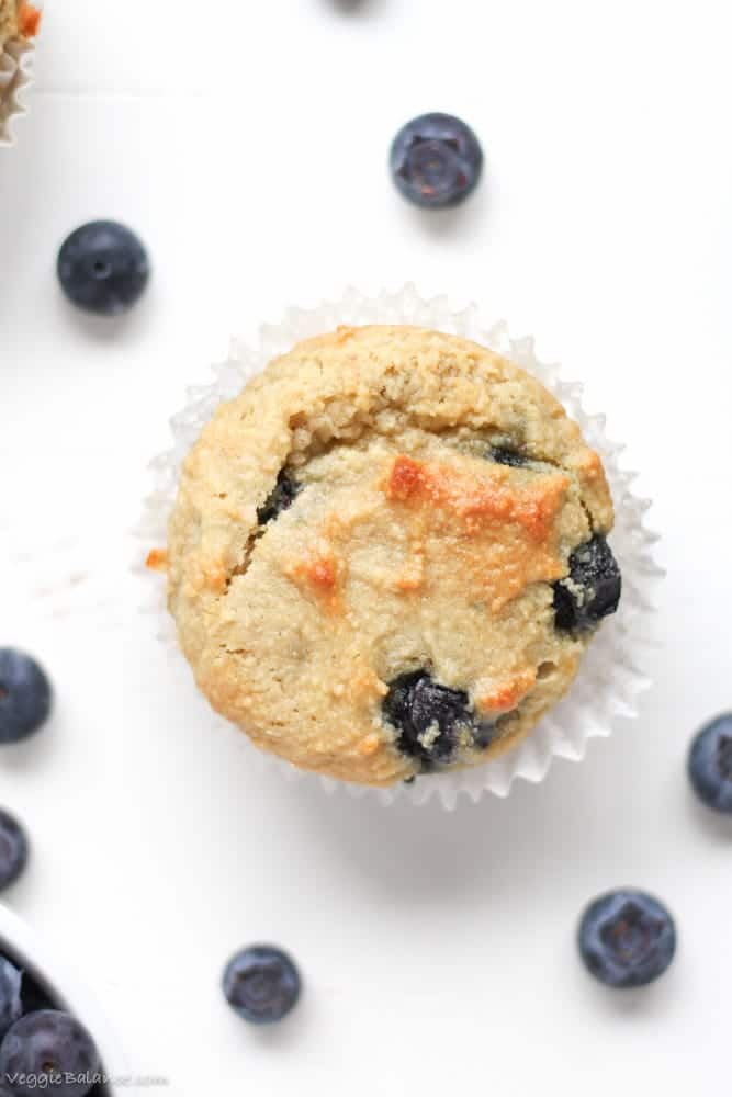 Gluten Free Blueberry Muffins recipe made healthy with Almond Flour - Veggiebalance.com