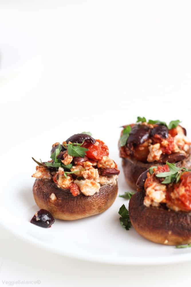 Stuffed Mushrooms Feta Roasted Tomatoes - Veggiebalance.com