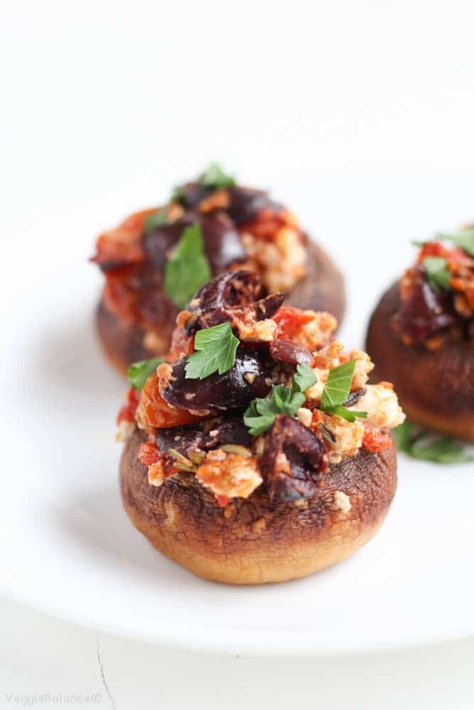 Stuffed Mushrooms Feta Roasted Tomatoes - Veggiebalance.com