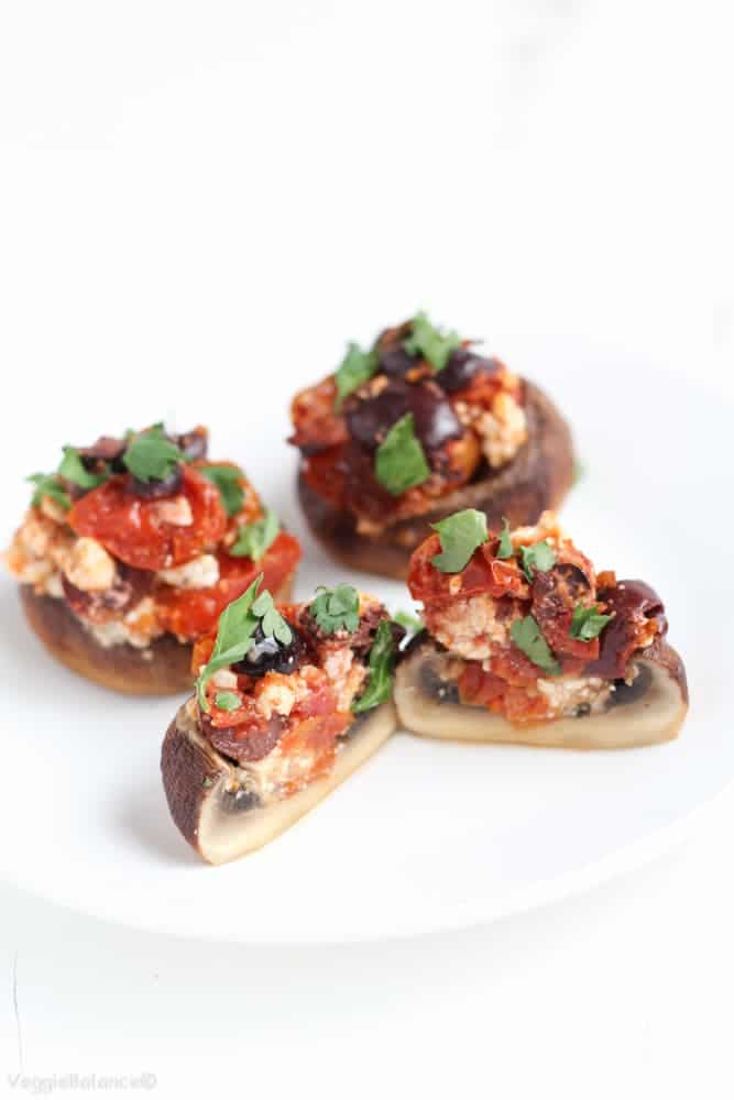 Stuffed Mushrooms Feta Roasted Tomatoes - Veggiebalance.com