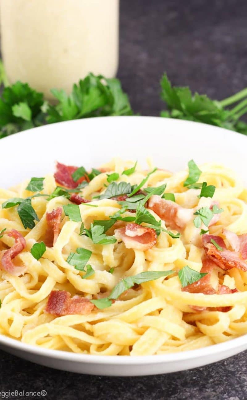 Fettuccine Alfredo with Bacon Recipe (Dairy-Free)