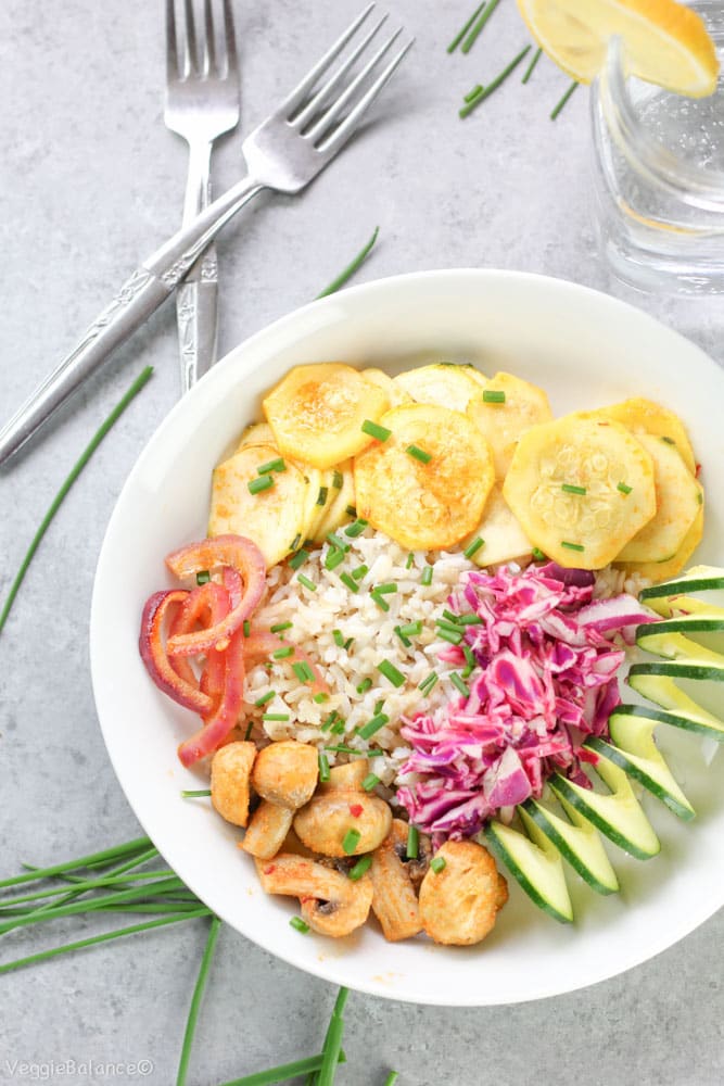 Grilled Summer Vegetables Marinated Buffalo Sauce - Healthy Buddah Bowl