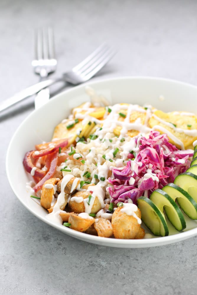 Grilled Summer Vegetables Marinated Buffalo Sauce - Healthy Buddah Bowl