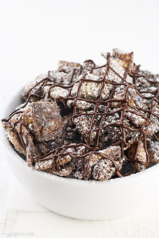 Vegan Dark Chocolate Cinnamon Muddy Buddies - Veggiebalance.com