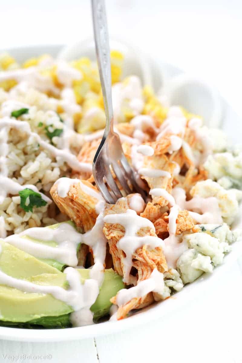 Crockpot Buffalo Chicken Recipe in Healthy Buddha Bowls - Veggiebalance.com