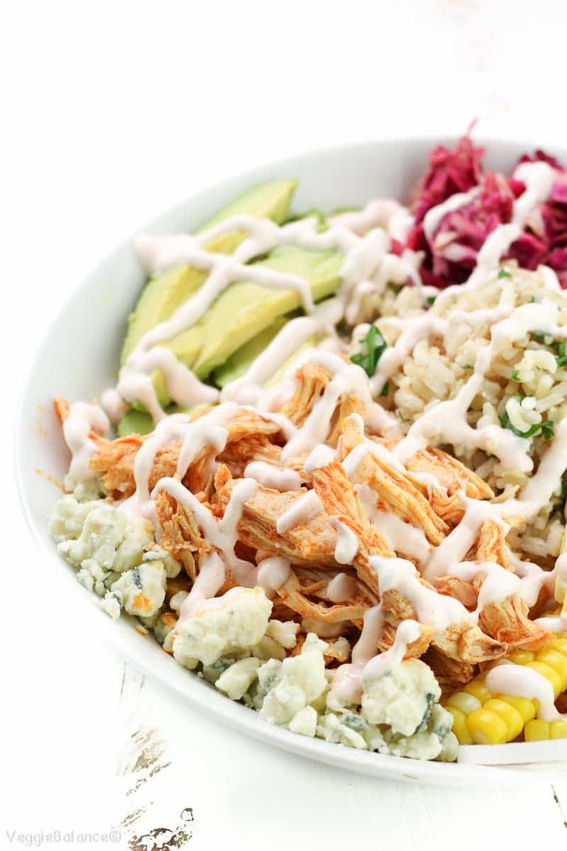 Crockpot Buffalo Chicken Recipe in Healthy Buddha Bowls - Veggiebalance.com