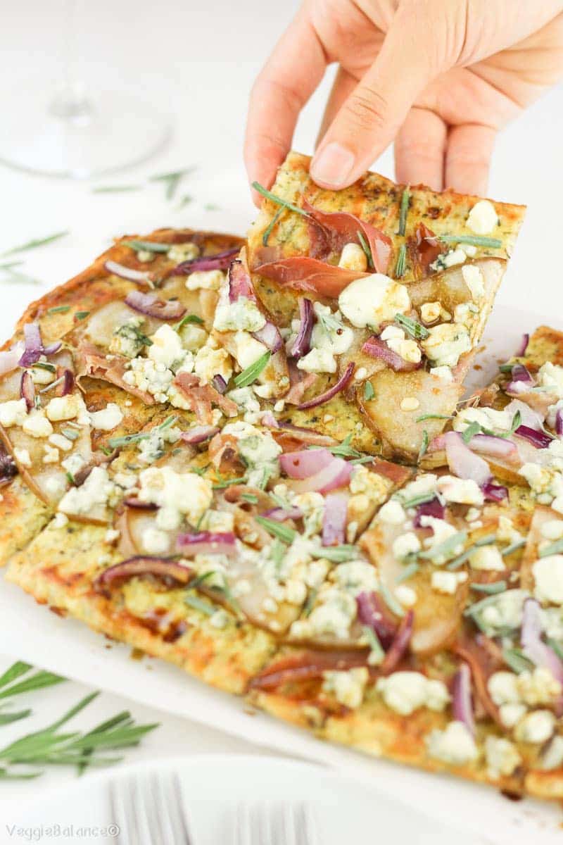 Low-Carb Pizza Recipe with Pears Prosciutto Red Onion Gluten-Free - Veggiebalance.com