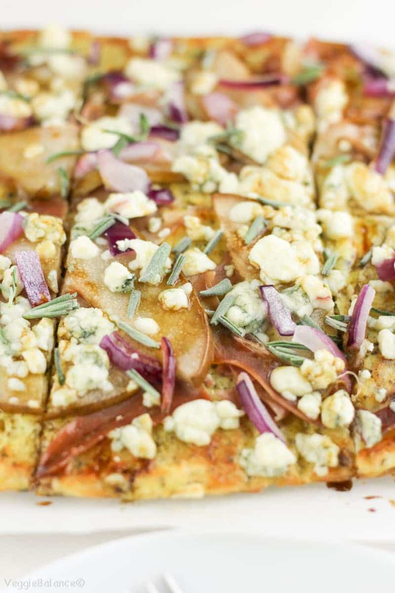 Low-Carb Pizza Recipe with Pears Prosciutto Red Onion Gluten-Free - Veggiebalance.com