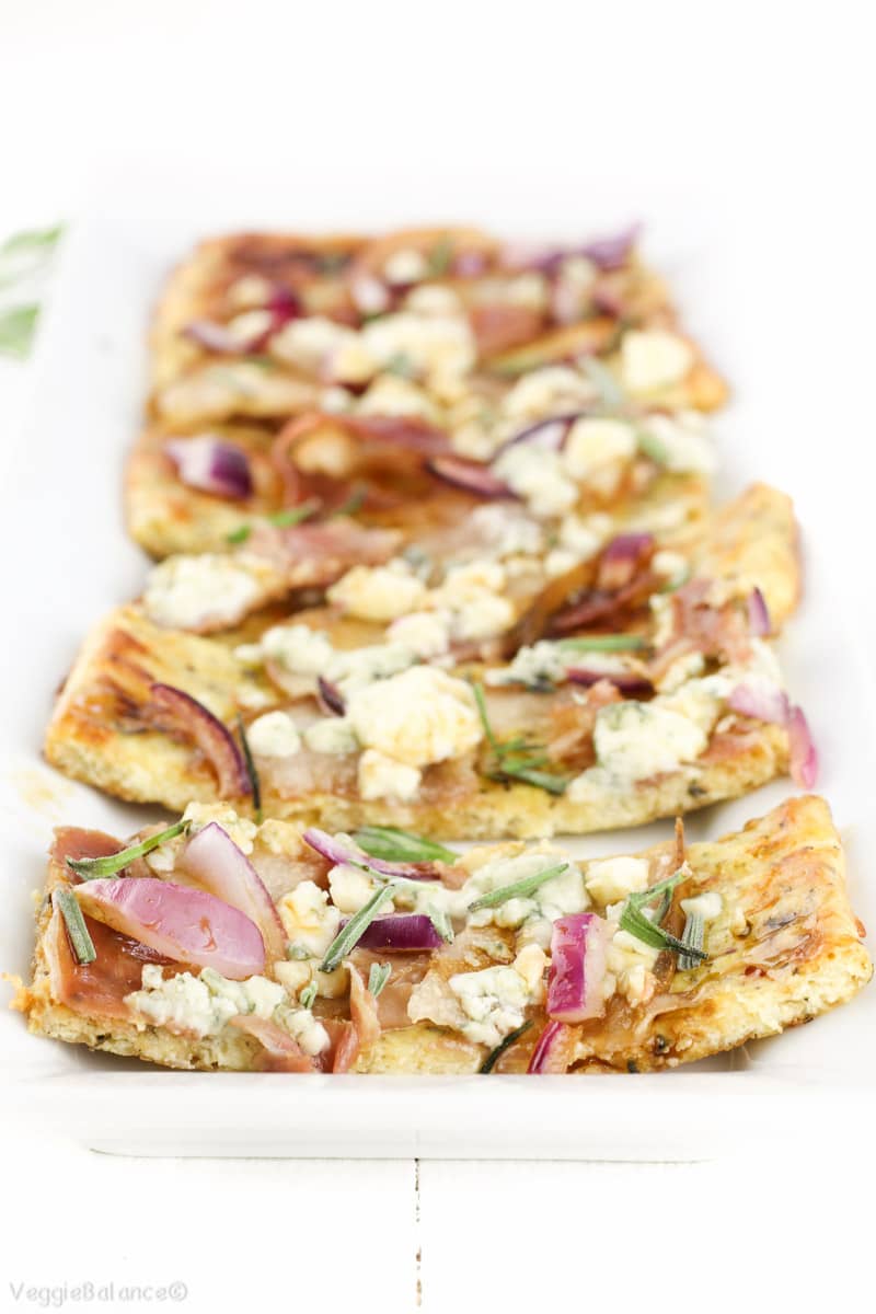 Low-Carb Pizza Recipe with Pears Prosciutto Red Onion Gluten-Free - Veggiebalance.com