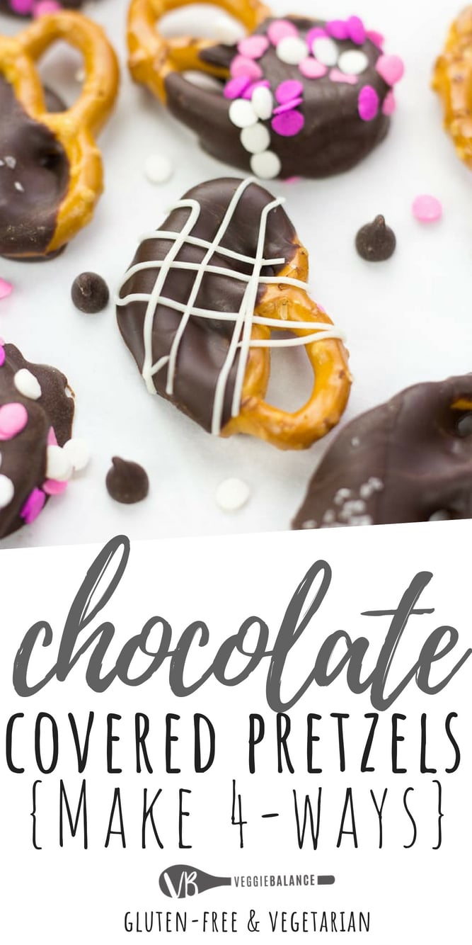 Chocolate Covered Pretzels perfect for any occasion. Customize these salty, sweet pretzels 4 different ways with sprinkles, white chocolate, chocolate and sea salt!