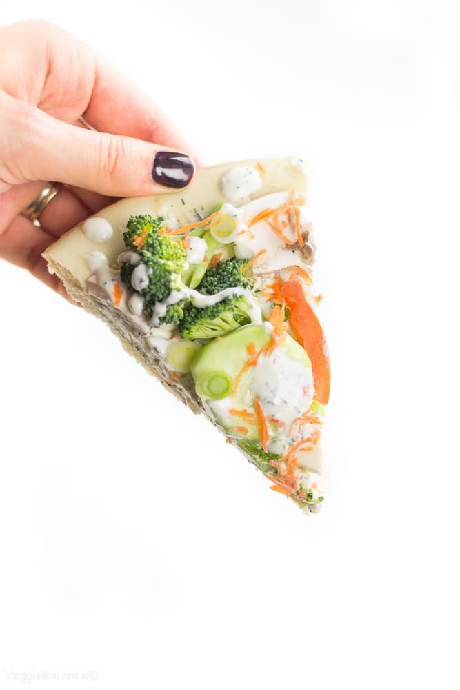 Cold Veggie Pizza loaded with healthy goodness without the Gluten - Veggiebalance.com