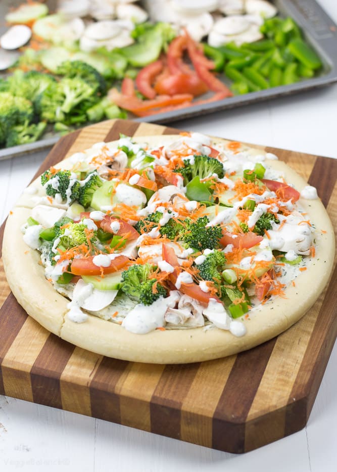 Cold Veggie Pizza loaded with healthy goodness without the Gluten - Veggiebalance.com