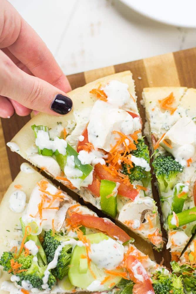 Cold Veggie Pizza loaded with healthy goodness without the Gluten - Veggiebalance.com
