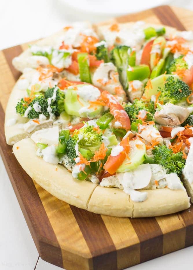 Cold Veggie Pizza loaded with healthy goodness without the Gluten - Veggiebalance.com