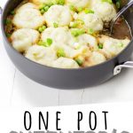 PINTEREST IMAGE with words "One Pot Shepherd's Pie With Vegetarian Option" One Pot Shepherd's Pie Vegetarian