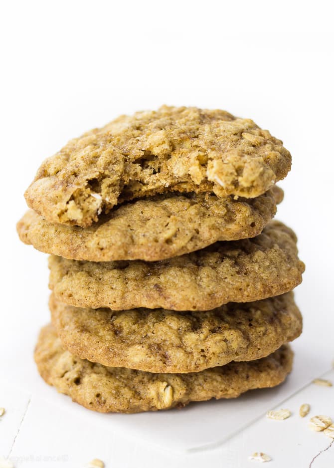 golden brown oatmeal cookie ready to devour. (Gluten Free, Dairy Free, Vegan)