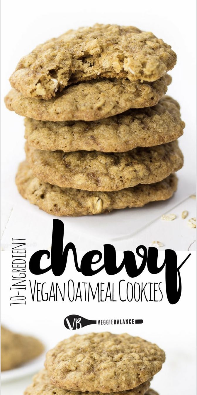 Vegan Oatmeal Cookies laced with the perfect amount of cinnamon for a chewy goodness treat. Whip together in one bowl and under 15 minutes you'll have a perfectly golden brown oatmeal cookie ready to devour.