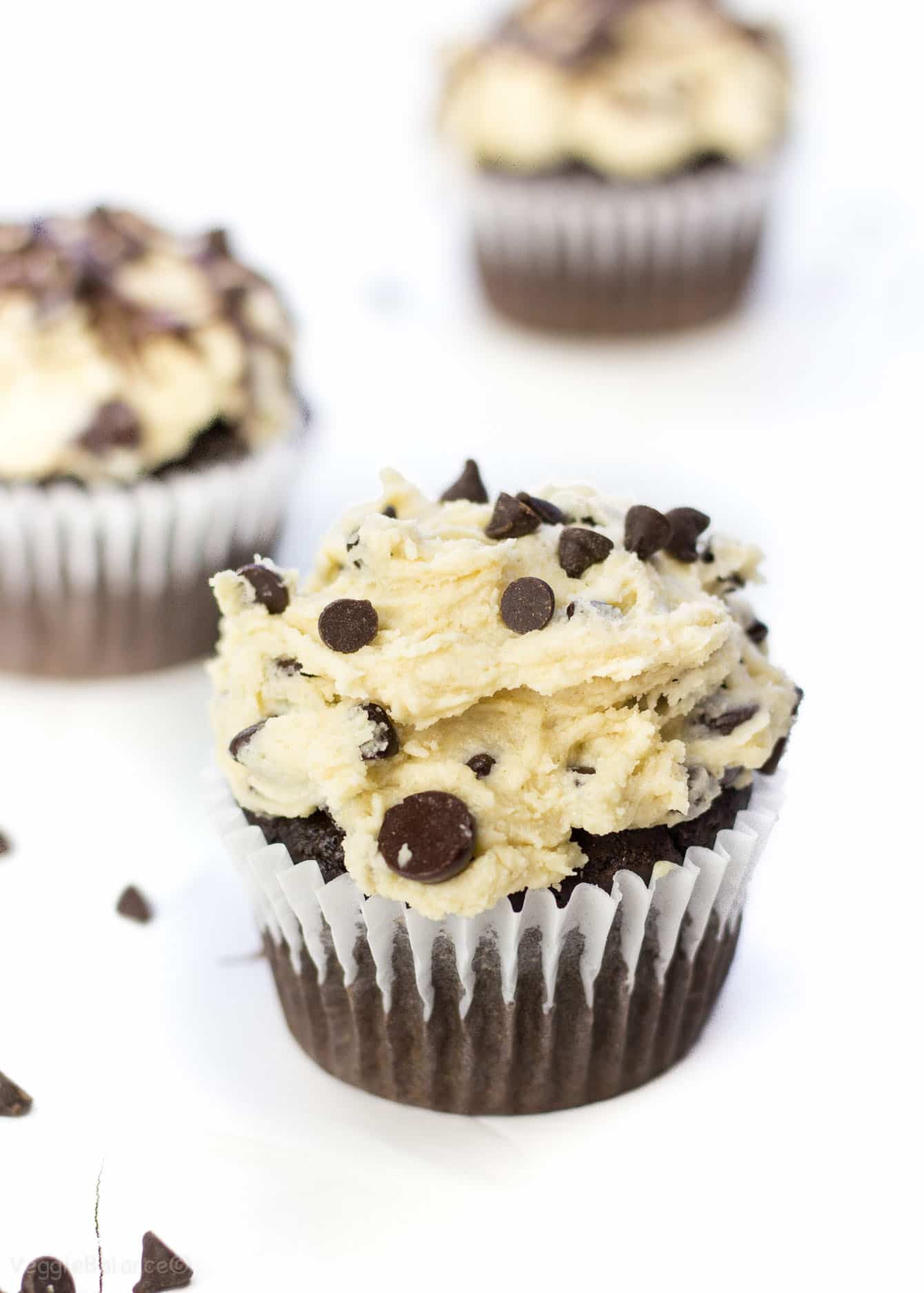 Chocolate Chip Cookie Dough Cupcakes - Veggiebalance.com