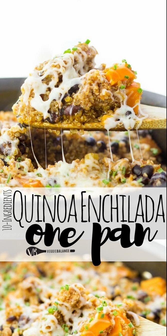 Quinoa Enchilada recipe for those quick weeknight dinner meals to the rescue. Toss it all in one pan and dinner is served in under 30 minutes. Mexican flavors, a meal made in under 30 minutes AND only one dish... Heaven.
(Gluten Free, Dairy Free & Vegan friendly)