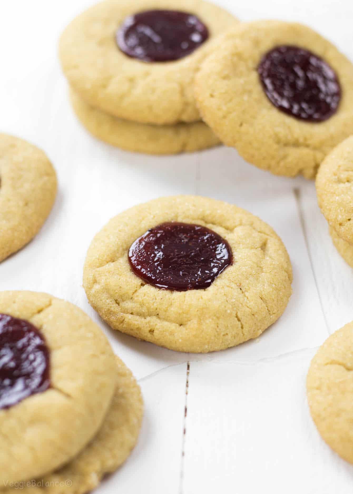 Peanut Butter Jelly Thumbprint Cookies - Veggiebalance.com