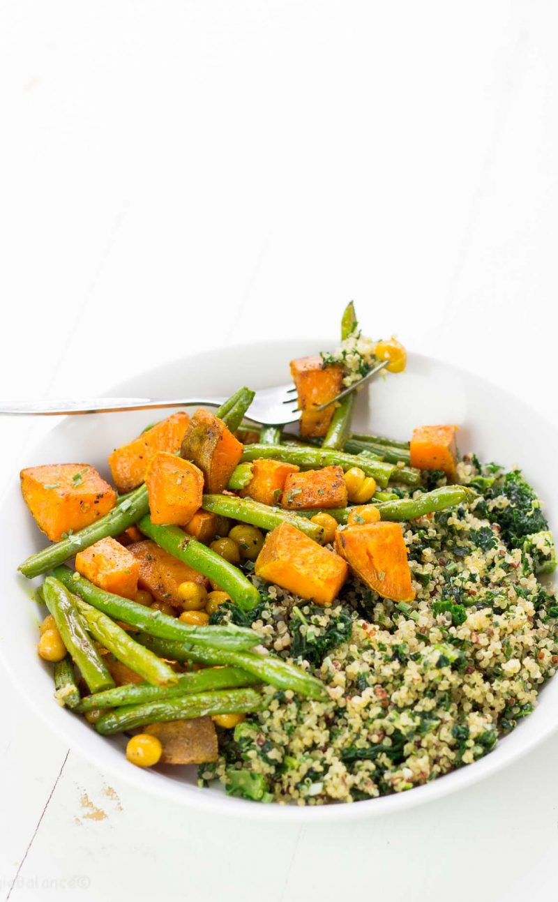 Turmeric Roasted Sweet Potato Green Beans and Crunchy Chickpeas Recipe