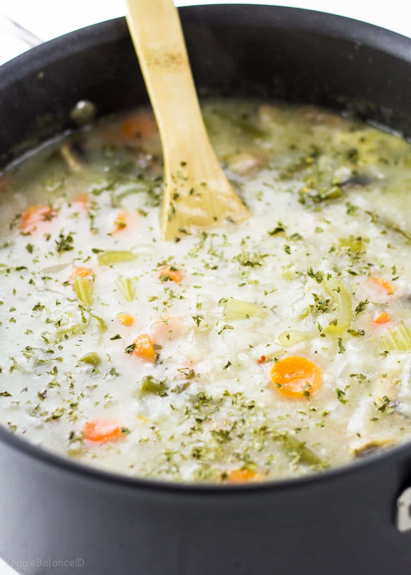 Vegetarian Wild Rice Soup made in One Pot - Veggiebalance.com