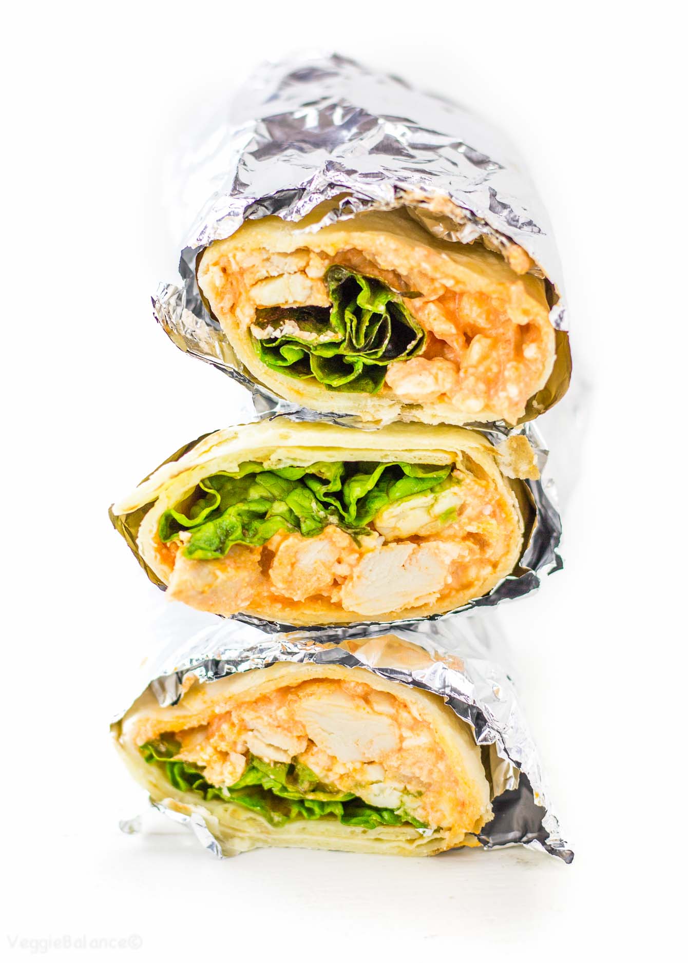 Buffalo Chicken Wraps made with extra hidden protein Gluten free - Veggiebalance.com