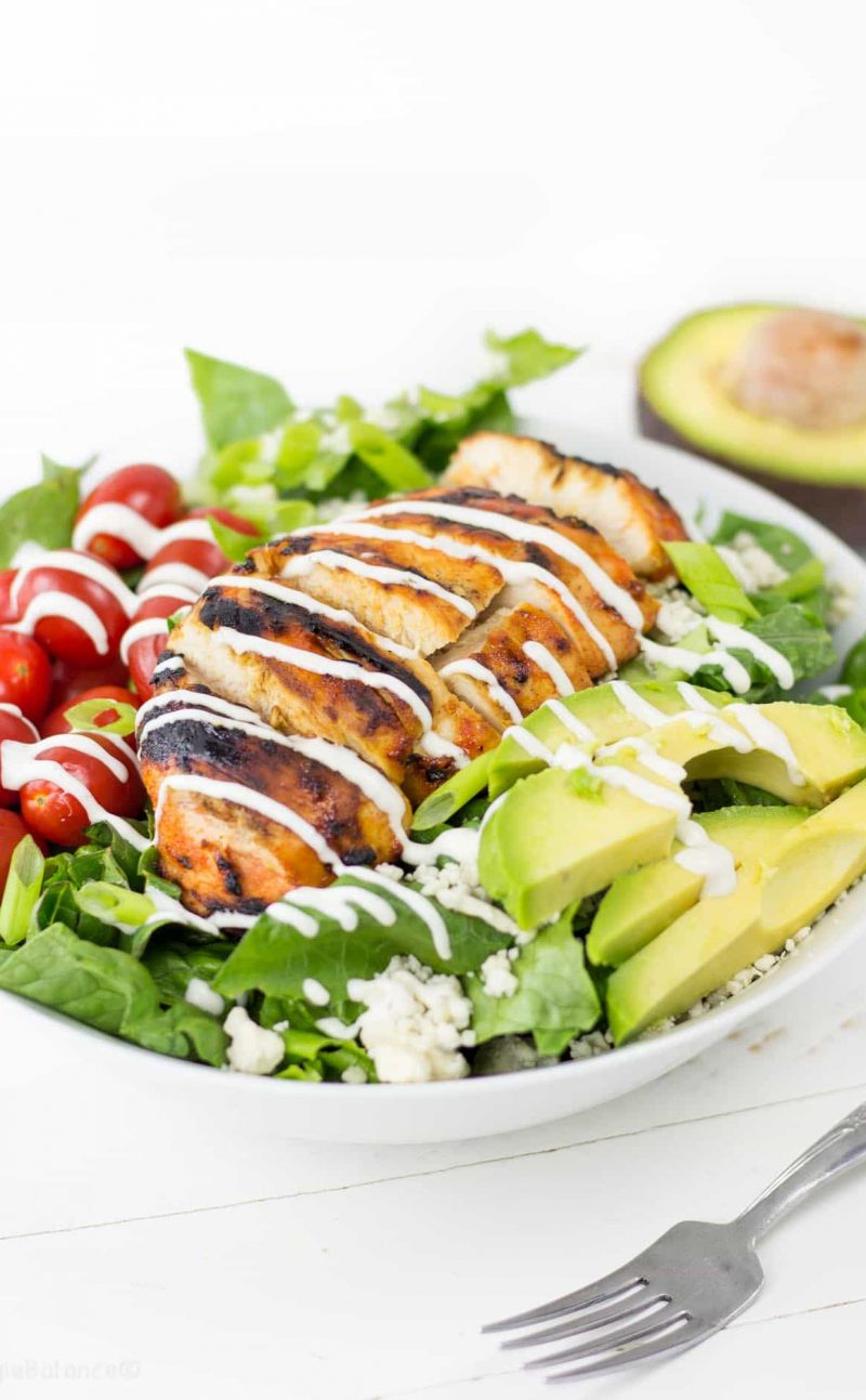 Grilled Buffalo Chicken Salad Recipe with Easy Ranch Dressing & Avocado