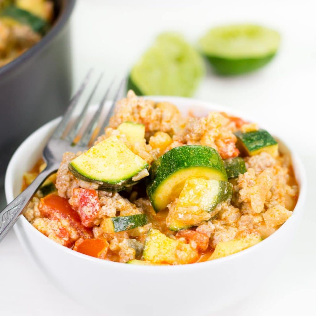 Buffalo Chicken Zucchini Rice Skillet