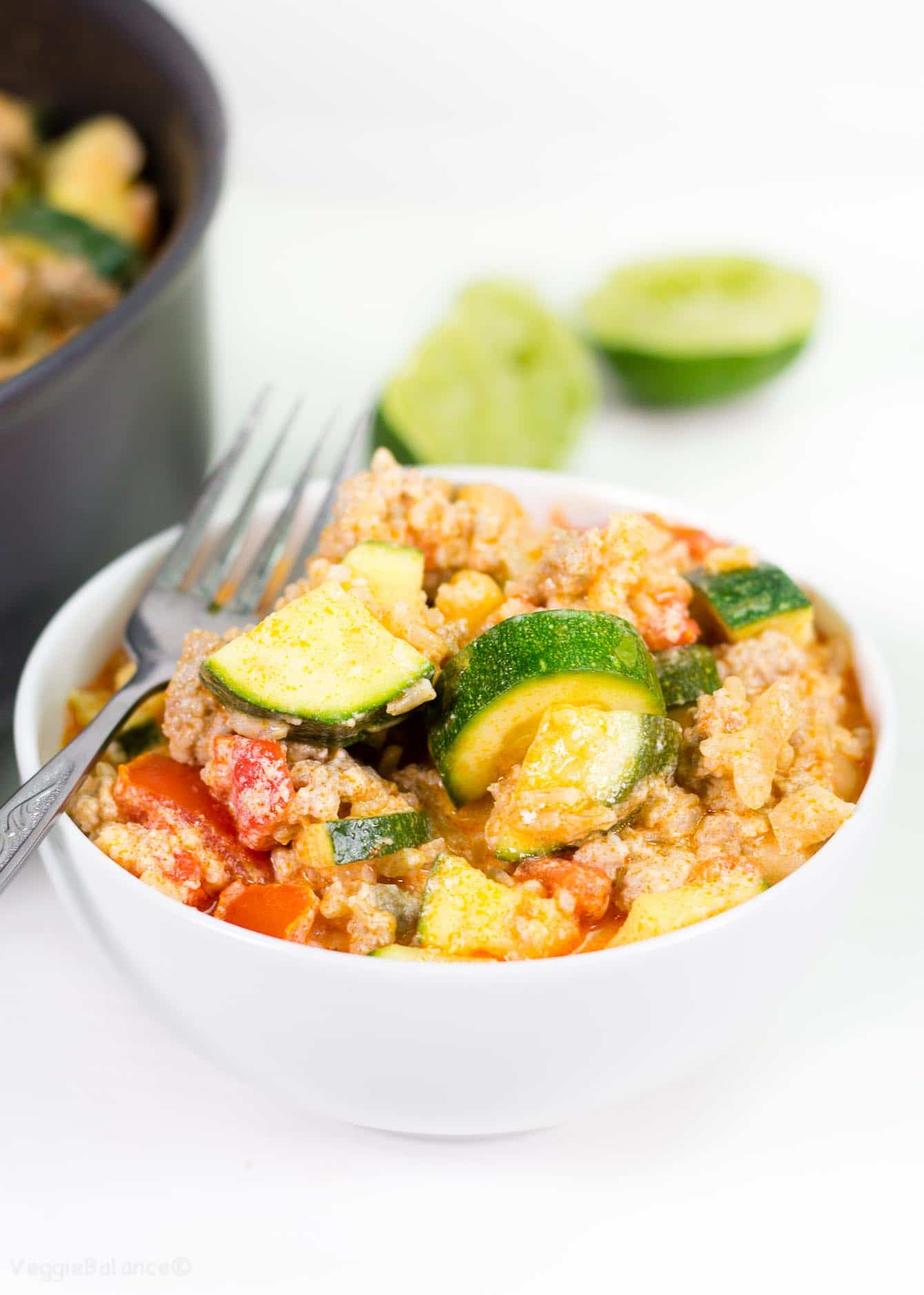 Buffalo Chicken Zucchini Rice Skillet