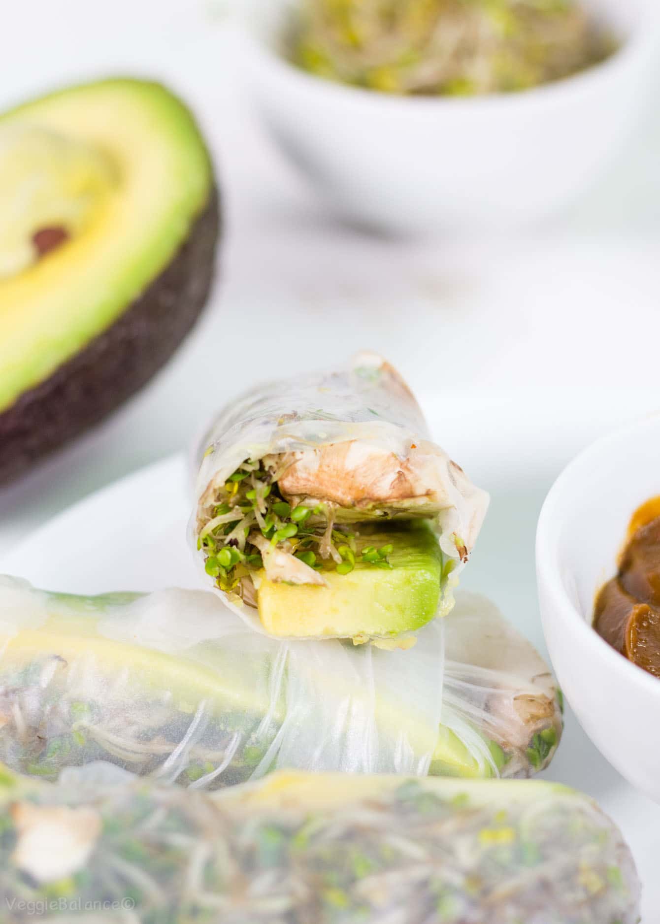 Fresh Spring Rolls with Avocado and Thai Peanut Dipping Sauce