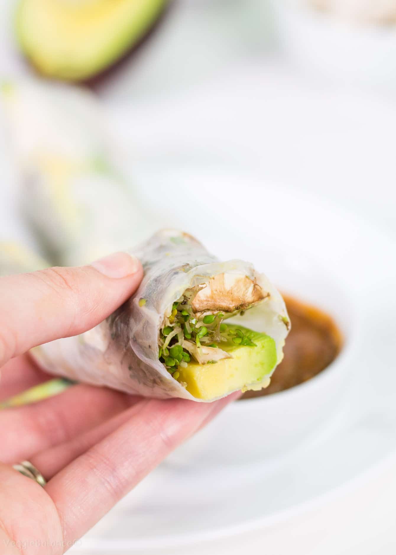 Fresh Spring Rolls with Avocado and Thai Peanut Dipping Sauce