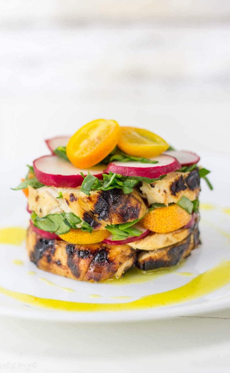 Chicken Stacked Salad with Kumquat Dressing Recipe