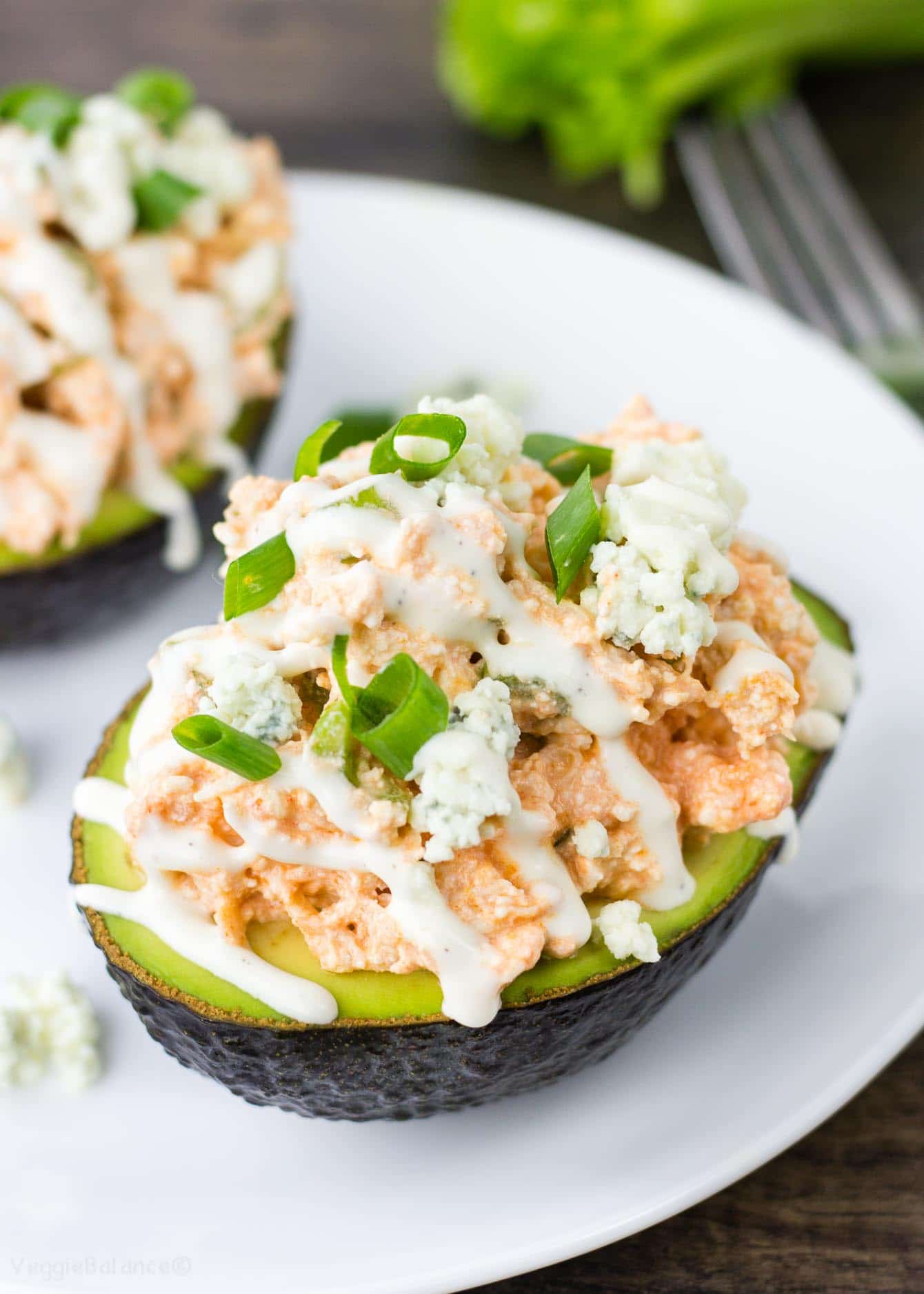 Buffalo Chicken Salad Stuffed Avocado recipe