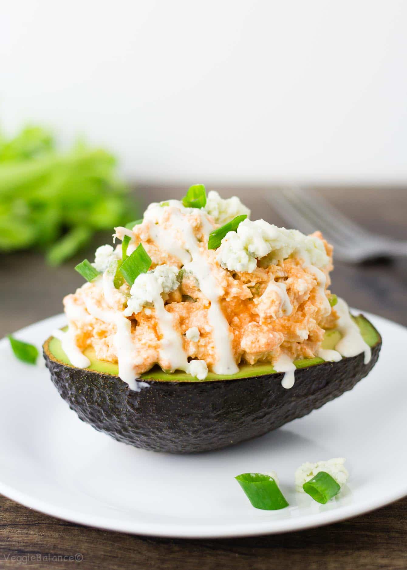 Buffalo Chicken Salad Stuffed Avocado recipe