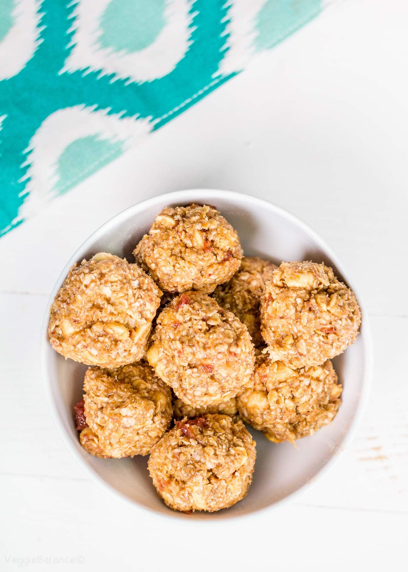 Peanut Butter Jelly Energy Bites in white bowl