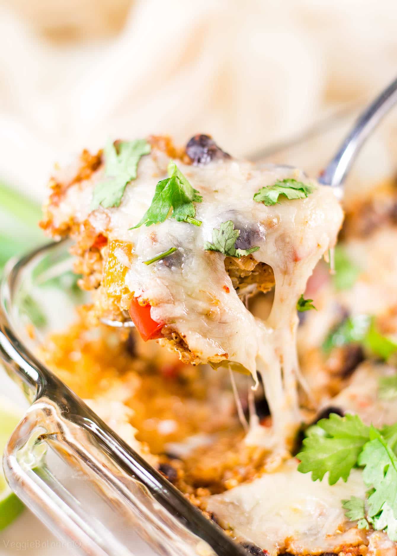 Vegetarian Quinoa Mexican Dinner recipe in casserole dish