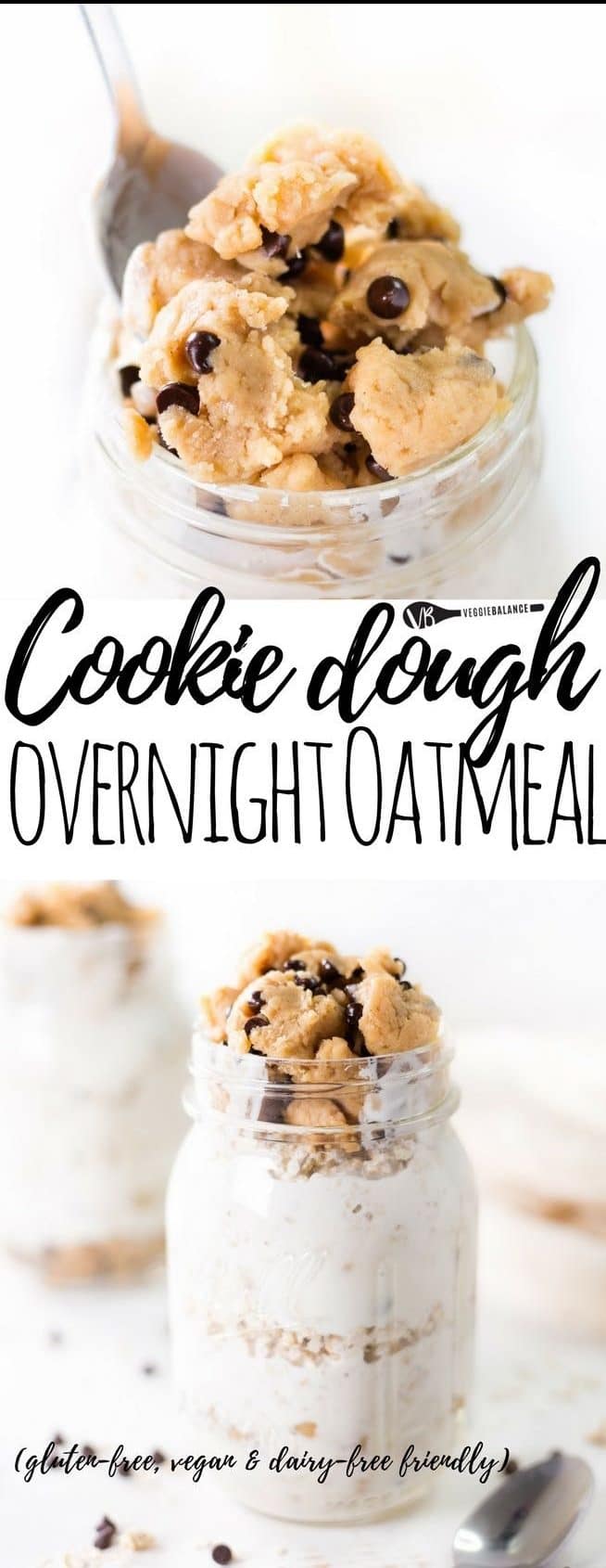 Cookie Dough Overnight Oatmeal recipe to make those mornings that much better with a healthy cookie dough layer, yogurt and oats to kick start the day with breakfast the right way.
(Gluten-Free, Nut-Free, Dairy-Free & Vegan friendly) #healthybreakfast #breakfastrecipes #overnightoatmeal #glutenfree #nutfree #dairyfree #vegan #recipes