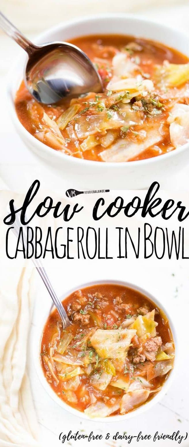 Cabbage Roll Soup recipe is a classic dish made easy. No muss, no fuss. No rolling. Just easy unstuffed cabbage roll deliciousness with minimal cleanup made into a slow cooker soup.
(Gluten-Free, Dairy-Free, Low-Carb, Low-Sugar, Nut-Free) #slowcooker #crockpot #crockpotdinner #dinnerrecipes #mealprep #glutenfree #healthy #healthyrecipes #recipes